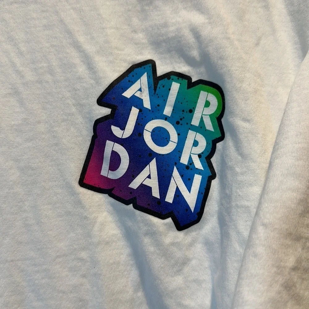 Jordan Stickers Flight Wingman Crew Basketball Shirt White Size X-Large EUC 7296